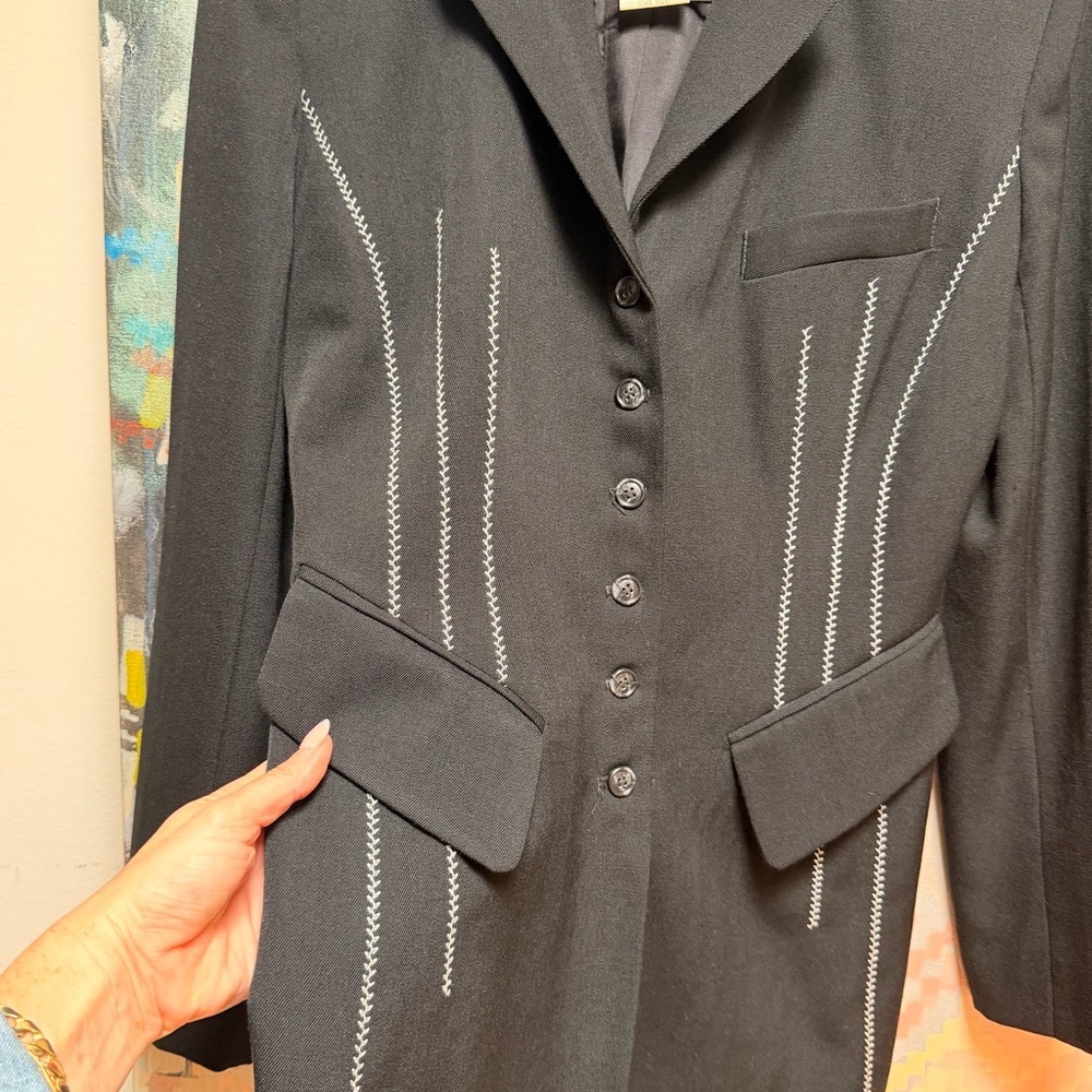 Vintage 90s Black & White Wool Embroidered Blazer sz Small - Picture 5 of 9